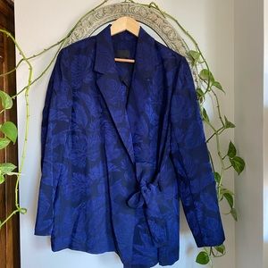 J. Crew deep blue tropical jacquard tie-close blazer